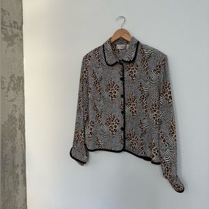 Vintage Button Up Animal Print Blouse